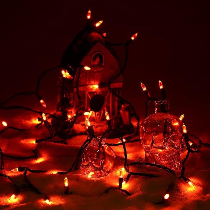 ODEETRONIC Orange Lights, 33ft 100 LED Halloween String Lights Connectable, 120V UL Certified Indoor Orange Mini Light, Outdoor Halloween Light Waterproof for Patio Home Decor, Black Wire