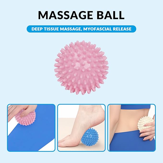 7 in 1 Foam Roller,Products Include Foam shafts,Muscle Roller Bars,Leg Massagers,Fascia Balls,Stretch Bands,8-Shaped Resistance Bands,are Used for Full-Body Relax,Yoga(White Pink Blue) (White)