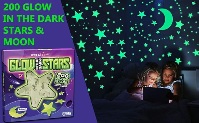 Brite Glow in The Dark Stars for Ceiling Kit - 3 Assorted 3D Plastic Star Stickers - Wall Stickers, Kids Room Decor, Fun Ceiling Decor - Starry Night Boy & Girl Stocking Stuffer Fun