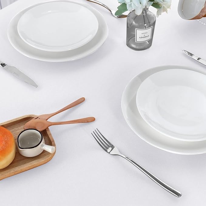 sancua 2 Pack Round Tablecloth 60 Inch White (Fits 20-48 Inch Tables), Stain and Wrinkle Resistant Table Cloth - Washable Polyester Table Cover for Dining Tables, Buffet Parties and Camping