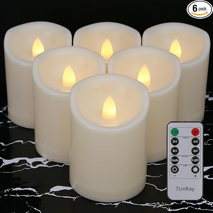 Battery Operated Flickering Flameless Candles with Remote and Timers, 1000 Hours Waterproof Outdoor Indoor LED Pillar Flameless Candles,Ivory Plastic, D3 X H4, Set of 6