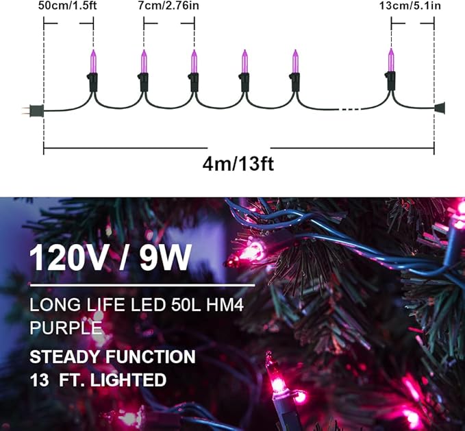Hopolon Halloween Purple String Lights, 2PACK 50 Mini Fairy Lights Set, Green Wire 13Ft Traditional Halloween Holiday Dรฉcor for Home, Christmas Tree, Bedroom, Patio, Wedding (2pcs Purple)