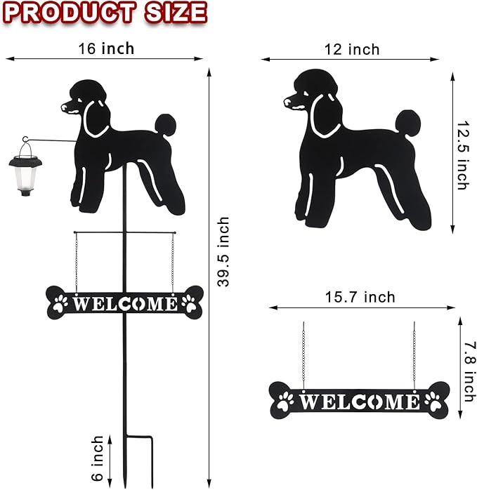 BAYN Solar Poodle Garden Stakes Decorative with a Lantern Dog Silhouette Welcome Sign Outdoor Garden Decor for Yard, Lawn, Patio, Pathway