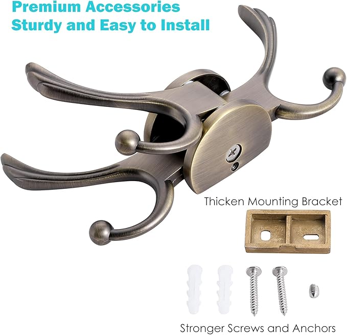 Swivel Coat Hook 2 Pack Heavy Duty Space Saving Towel Rope Hook Wall Mount Triple Swing Arms for RV Bathroom Kitchen Garage,Rustic Bronze