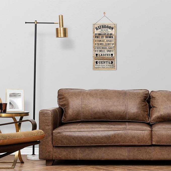 Rustic & Funny Bathroom Signs - Western & Farmhouse Bathroom Rules Wall Decor E1