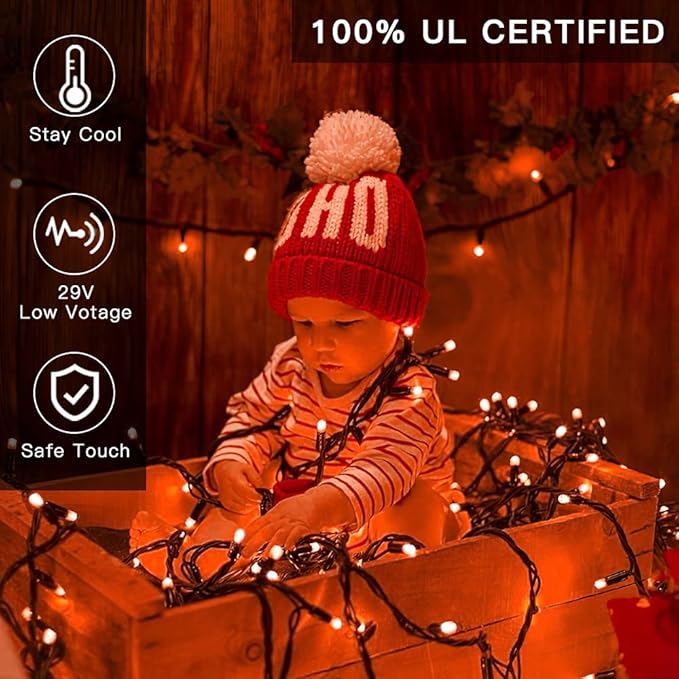 AmyHomie 300LED Orange Halloween String Lights with UL Certified, Waterproof Fall Lights Outdoor Indoor Fall Decor Fairy String Lights for Party, Thanksgiving Day, Holiday Decoration(Orange)