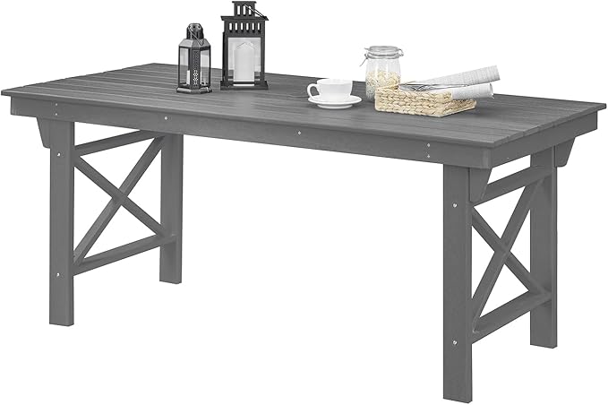 HDPE Outdoor Dining Table, 66.9” Rectangle Patio Dining Table for 6, All-Weather HDPE Outdoor Table with 2.2” Umbrella Hole, HDPE Patio Furniture for Deck, Backyard, Garden, Pool, Smoke Gray