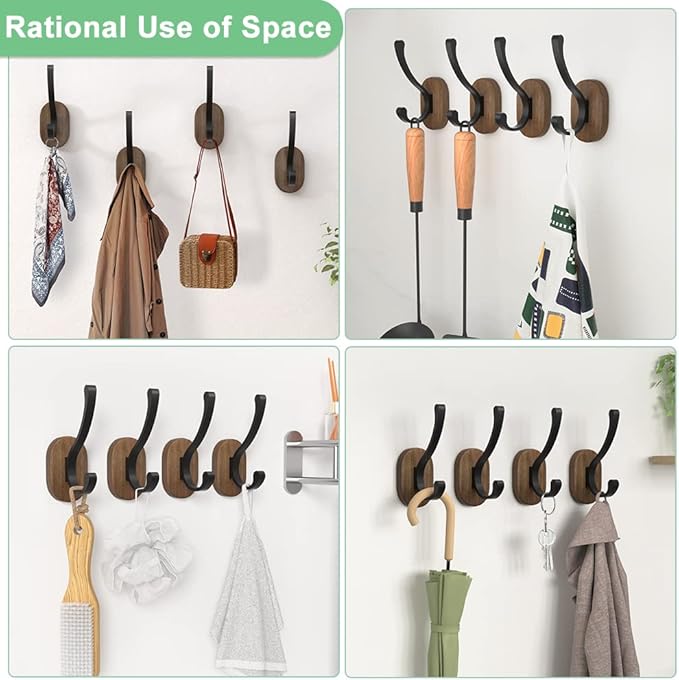 Wall Hooks for Hanging Coats - 4 Pack Coat Hooks Wall Mounted, Wood Coat Hooks for Wall, Bussdis Single Metal Hooks for Hanging Hats, Keys, Towel, Robe, Purse, Jackets, Decorative Livingroom, Bathroom