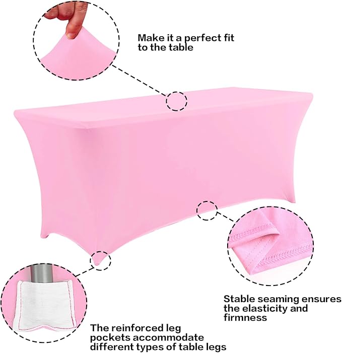 IVAPUPU 2 Pack 8FT Table Cloth for Rectangular Fitted Events Stretch Pink Table Covers Washable Cover Spandex Tablecloth Protector for Party, Wedding, Cocktail, Banquet, Festival