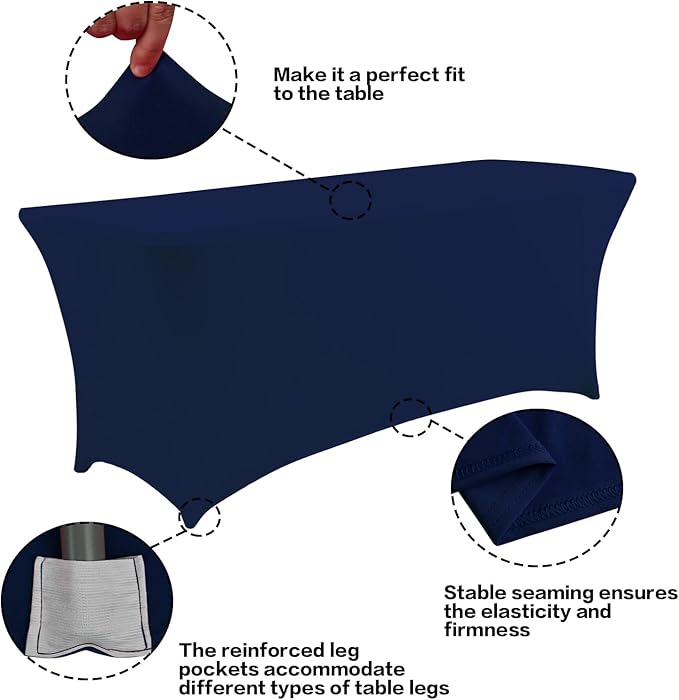 IVAPUPU 2 Pack 4FT Table Cloth for Rectangular Fitted Events Stretch Jean Blue Table Covers Washable Cover Spandex Tablecloth Protector for Party, Wedding, Cocktail, Banquet, Festival