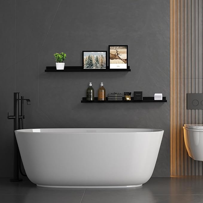 Black Floating Shelves for Wall 24 Inch Wall Shelves with Lip Modern Picture Ledge Shelf Wall Mount Photo Shelves Room Decor Hanging Book Shelves Set of 2 for Bedroom Living Room Bathroom Kitchen