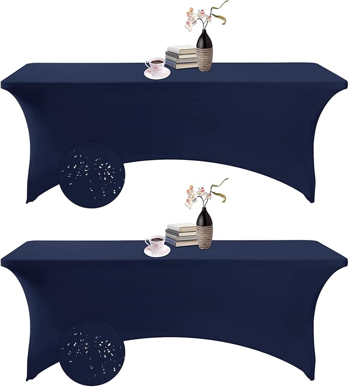 2Pack Spandex Waterproof Table Covers 8ft,Spandex 8ft Waterproof Table Cover for Party,Wedding, Banquet, and Events(Navy)