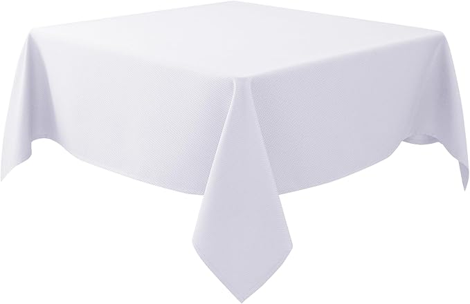 Biscaynebay Textured Fabric Square Tablecloths 60x60 Inches, White Water Resistant Table Cloth Small Card Folding Table Covers Linen for Dining, Kitchen, Wedding and Parties etc. Machine Washable