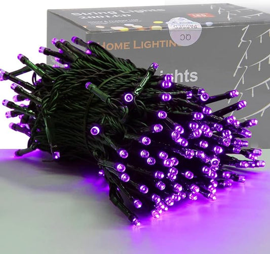 HOME LIGHTING 66ft Halloween Decorative Mini Lights, 200 LED Green Wire Fairy Starry String Lights Plug in, 8 Lighting Modes, for Indoor Outdoor Xmas Tree Wedding Party Decoration (Purple)
