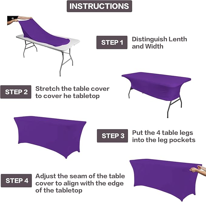 IVAPUPU 6FT Table Cloth for Rectangular Fitted Events Stretch Purple Washable Table Cover Spandex Tablecloth Protector for Party, Wedding, Cocktail, Banquet, Festival