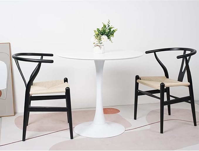 Tomile Solid Wood Wishbone Chair Y Chair Mid-Century Armrest Dining Chair, Hemp Seat (Ash Wood - Black with Natural seat.)