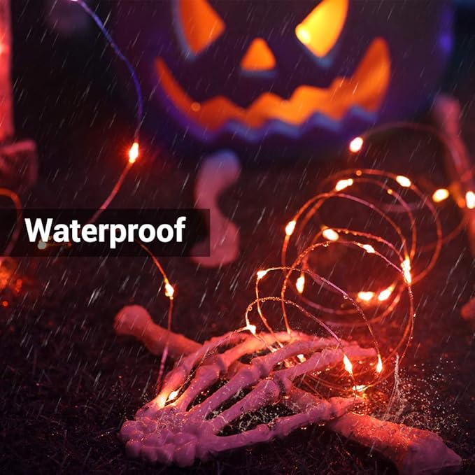 BrizLabs Orange Fairy Lights, 4 Pack 19.47ft 60 LED Orange Halloween Lights, 8 Modes Battery Halloween Light with Remote, Waterproof Outdoor Indoor Twinkle Light for Home Christmas Holiday Party Decor