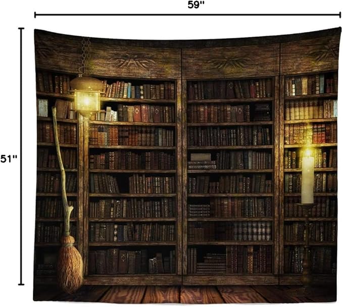 Vintage Bookshelf Tapestry Wall Hanging - Study Room Picture Art Tapestry Retro Bookshelf Wall Art Library Bohemian Hippie Large Wall Tapestries for Bedroom College Dorm Decor (Book, 59L51W)