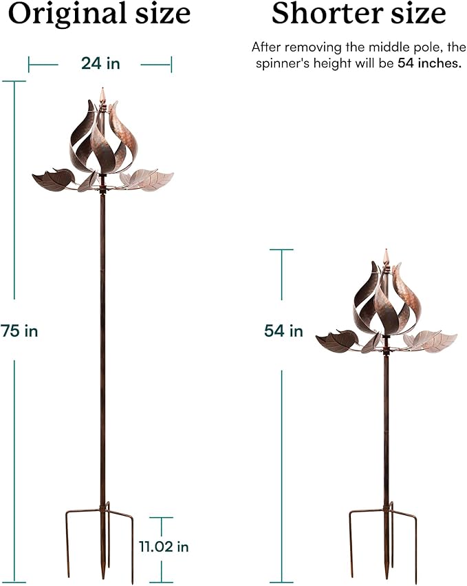 Wind Spinners Outdoor - Large Tulip Metal Wind Spinners with Stake, Garden Windmill Yard Spinner Lawn Decor (24" W x 75" H)