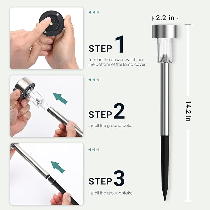 GIGALUMI Solar Lights Outdoor Waterproof, 12 Pack, Stainless Steel LED Solar Garden Lights for Patio, Lawn, Yard and Landscape, Garden Decor Patio Decor,Warm White