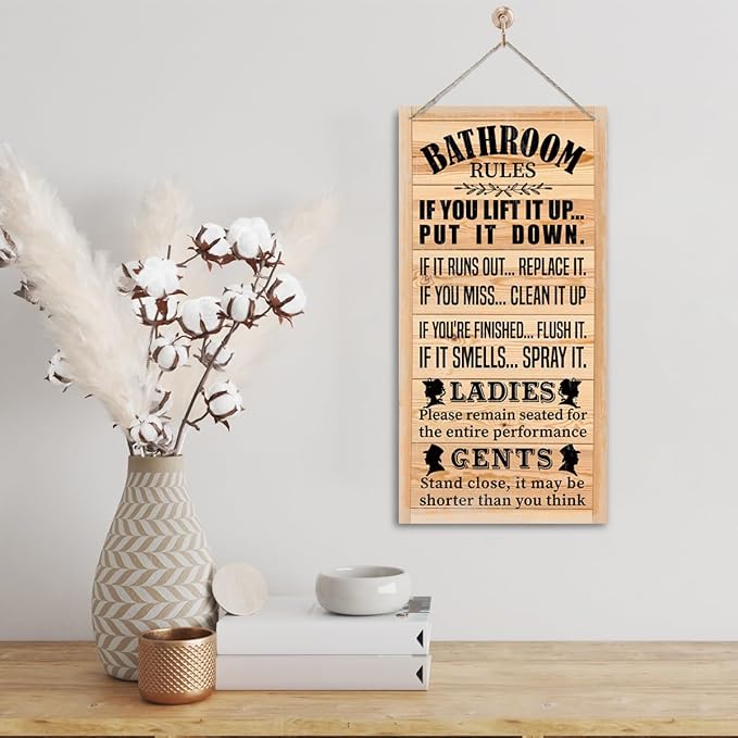 Rustic Western Bathroom Decor - Funny Wall Signs, Farmhouse Country Rules Wall Decor H1
