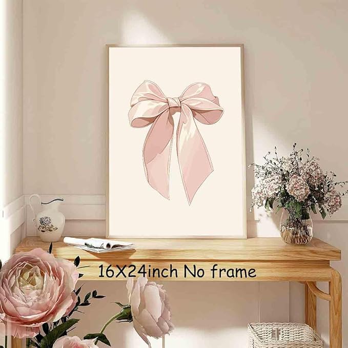 Vlolvfe Pink Bow Pictures Watercolor Bow Picture Bows Poster Light Pink Bows Poster Preppy Coquette Posters Trendy Aesthetic Wall Art Girly Room Decor 16x24inch No Frame