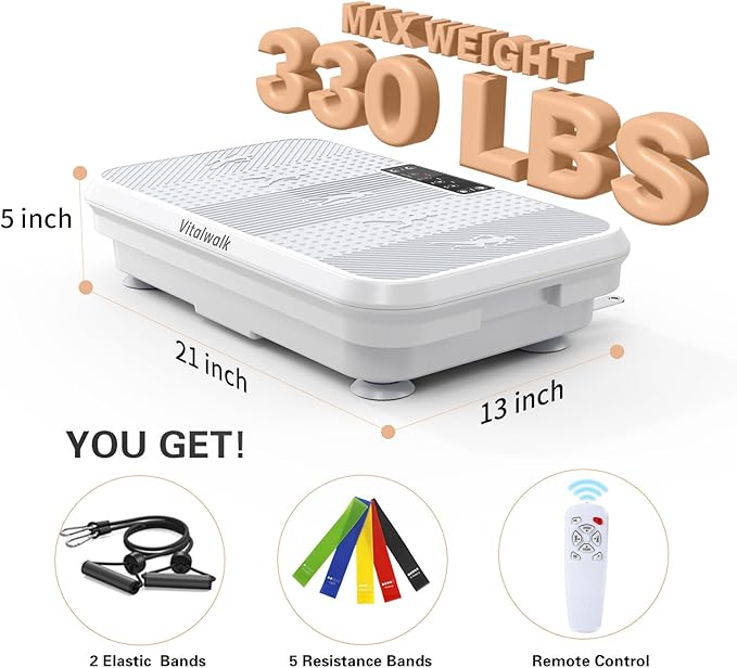 3D Vibration Plate Exercise Machine for Lymphatic Drainage, Whole Body Vibration Plate for Weight Loss, 330lbs Capacity Vibrating Platform Board Home Gym Quiet, 5 Yoga Belts & 2 Resistance Bands