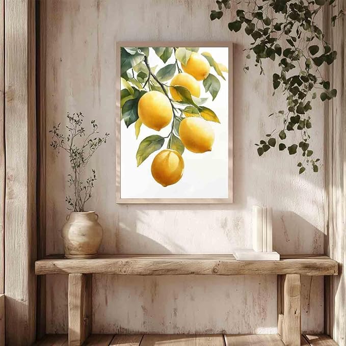 Lemon Tree Canvas Wall Art Vintage Lemons Painting Lemon Branch Wall Art Rustic Fruit Pictures Fruit Market Print Vintage Citrus picture Still Life Painting Living Room Decor 16x24inch No Frame