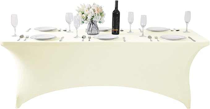 2Pack Spandex Table Cover for 8FT or 4ft or 6ft Table Universal Fitted Stretch Tablecloth for Party, Banquet, Wedding and Events-Ivory