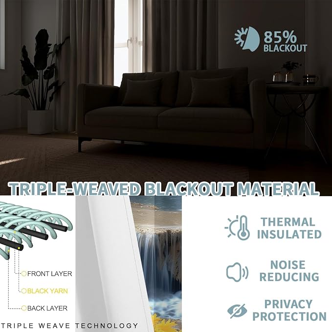 Landscape Blackout Curtains for Girls Boys Teens Home Decor, Nature 3D Autumn Fall Forest Maples Grommet Thermal Insulated Drapes Darkening Window Curtain for Bedroom Living Room, 42 x 63 Inch