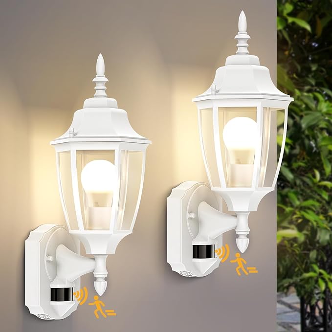 Lamomo Outdoor Wall Sconce, Dusk to Dawn Motion Sensor Light Fixtures, Exterior Aluminum Waterproof White Porch Lights for Patio Front Door Garage (1 Pack)