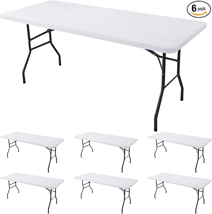 Spandex Table Cover Fitted 4ft Rectangular Tables-6 Pack White Stretch Table Clothes-Stretchable Elastic Folding Tablecloth for Outdoor Picnic Camping Dining Room Patio Kitchen Banquet Party