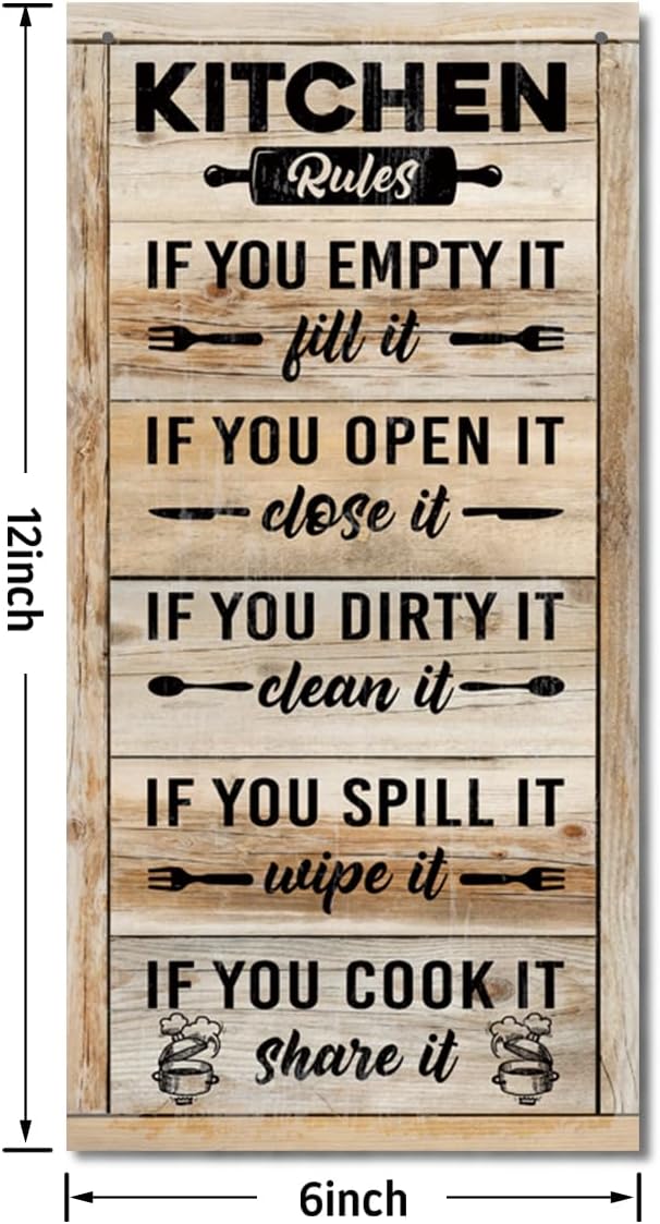 Hanging Kitchen Rules Wood Decor Sign, Rustic Kitchen Wooden Signs, Printed Wood Wall Art Sign, Kitchen Door Rules Rustic Sign, Hanging Wood Sign Kitchen Decor, Funny Farmhouse Kitchen Wall Décor E1