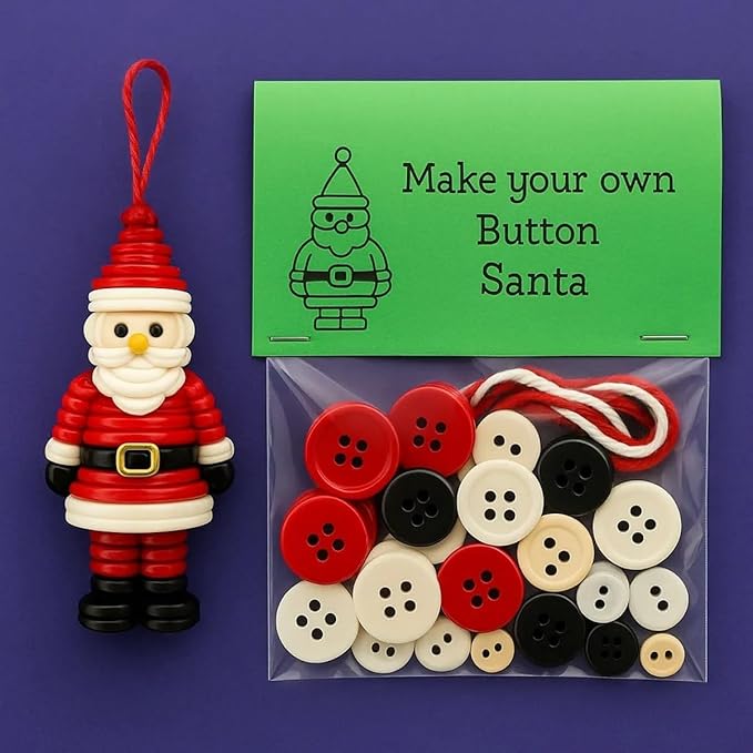4pcs Button Christmas Tree Ornament Kits, Fun Holiday Decorations for All Ages, DIY Craft Buttons Kit with Christmas Snowman/Santa/Angel, Gifts for Xmas Tree Hanging Decorations (Snowman)
