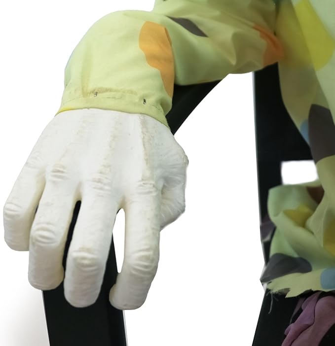 Haunted Hill Farm Motion-Activated Thrashing Clown with a Meat Cleaver by Tekky, Sitting Halloween Animatronic for Indoor or Covered Outdoor Creepy Halloween Decorations, Plug-in or Battery Operated