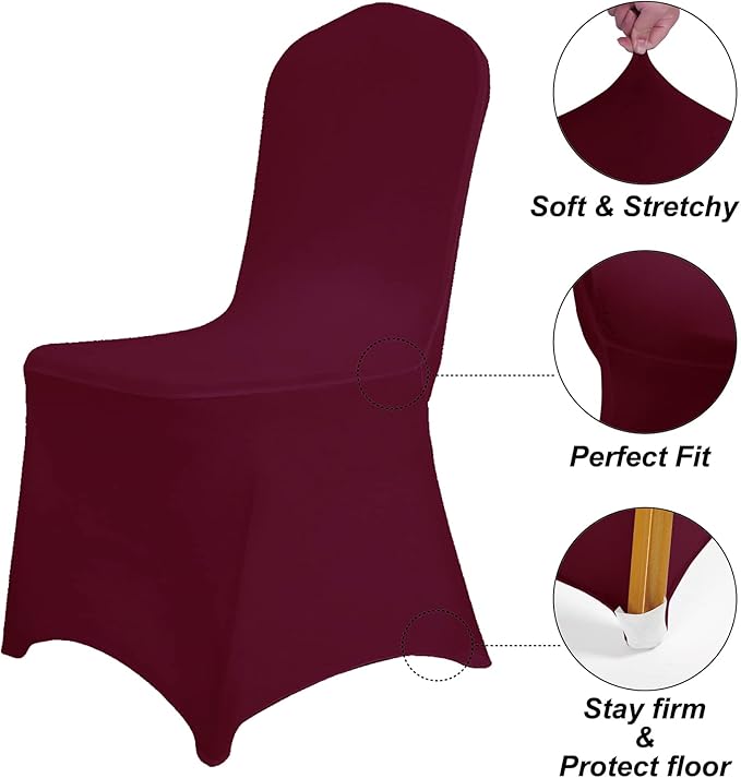 SUPERO Burgundy Chair Cover, 12PCS Waterproof Stretch Polyester Spandex, Universal Fit Protector for Dining, Outdoor, Party, Banquet, Wedding Event, Hotel