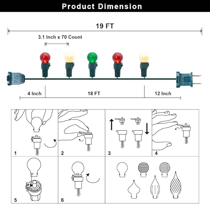 Red White and Green Christmas Lights G15 70 LED Globe String Lights Plug in Christmas Decor String Lights Outdoor Indoor for Tree Patio Party Garden Yard Gazebo Wedding