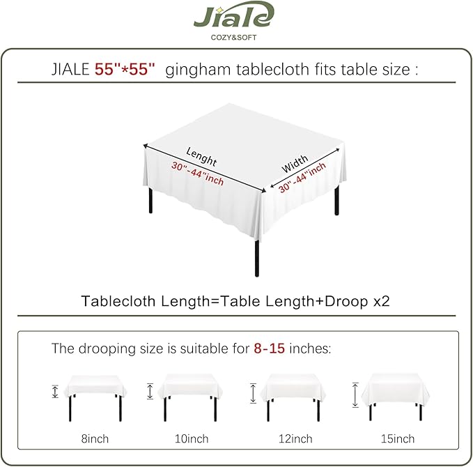 JIALE Gingham Tablecloth Square Cotton Linen Fabric Checkered Table Cloth with Tassel Washable Wrinkle Free Buffalo Plaid Table Cover for Outdoor Party Picnic Kitchen Dining, Beige, 55x55