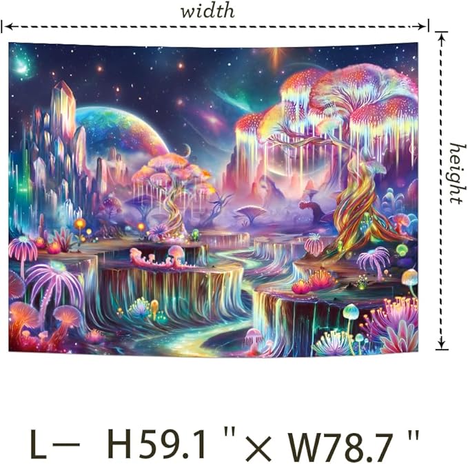 Obsecolors Blacklight Tapestry Fantasy Tree of Life Tapestry UV Reactive Galaxy Space Tapestries Colorful Plant Floral Mountain Landscape Tapestries Wall Hanging for Bedroom