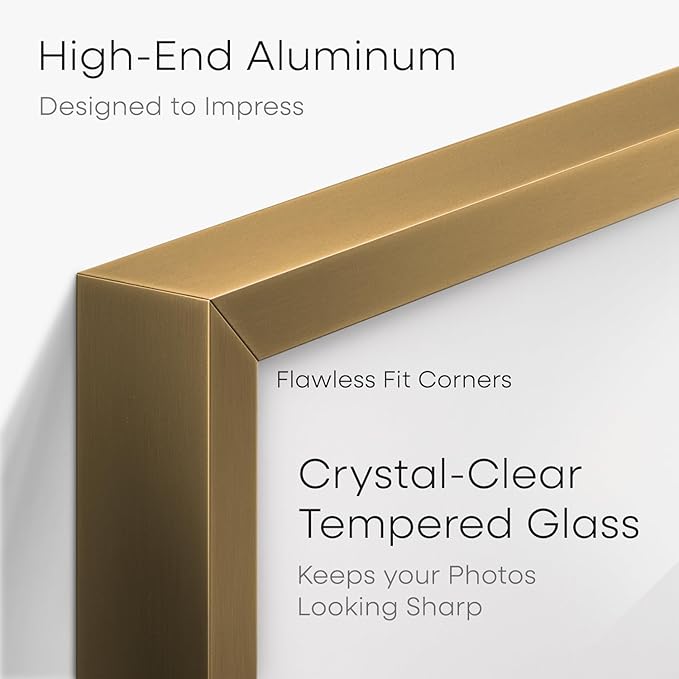 Homeforia 15x15 Picture Bronze Frame, High End Metal 15 x 15 Square Poster Frame with Mat 11 x 11 Photo, 15x15 Brass Frame Matted to 11x11 Print, 15by15 Thin Frames, Tempered Glass, Wall Kit, Set of 1