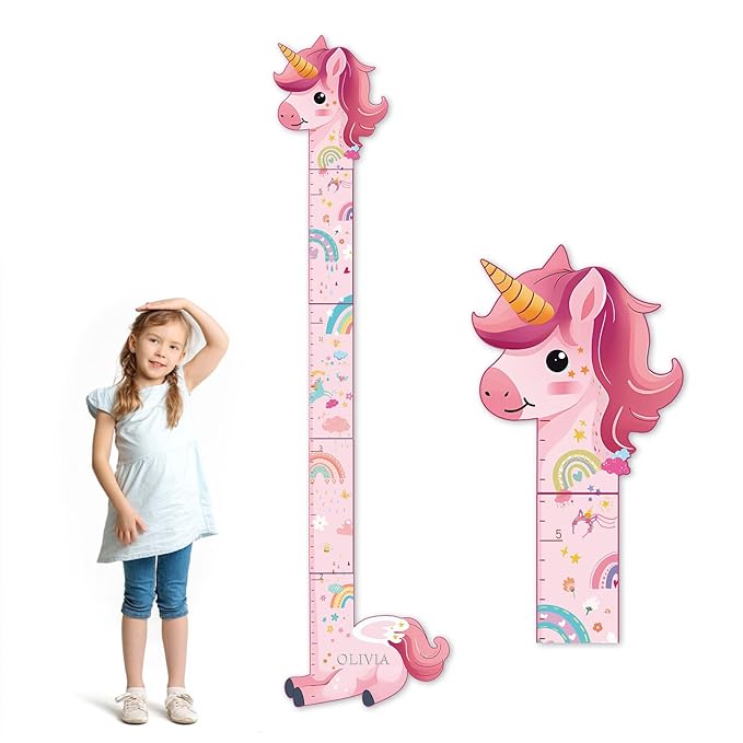 Personalized Name Growth Chart for Kids, Unicorn Wooden Wall Decor Growth Chart, Wall Decor for Kids Room, Wooden Growth Chart for Wall and Nursery Medical Office Toddler Playroom