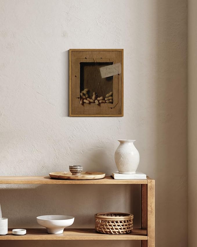 VIYYIEA Framed Canvas Wall Art Home Decor Vintage Peanuts Still Life Art Home Decor Funny Boho Wall Picture Floating Shelf Decor Classical Farmhouse Oil Painting for Kitchen Dining Decor 8x10in