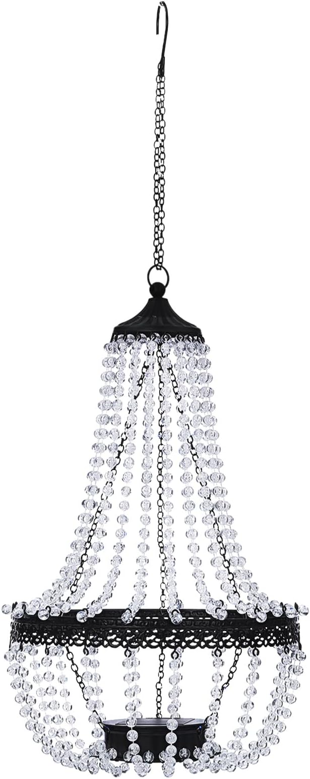 Hanging Solar Chandelier Outdoor, 30 Cool White Lights Acrylic Clear Beaded Chandelier with S Hooks Modern Lantern for Garden Yard Patio Gazebo Decorations, 28”H