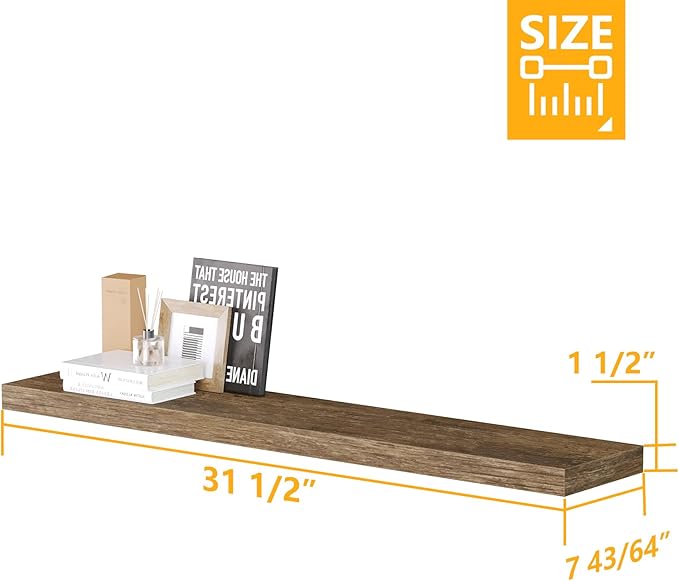 BAMEOS Floating Shelves, Wall Mounted Wooden Shelves with Invisible Brackets Set of 3, Hanging Wall Shelves Decoration for Bedroom, Bathroom, Living Room and Kitchen