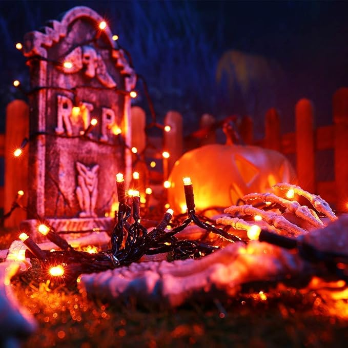 Brizled Orange Halloween Lights, 33ft 100 LED 5mm Wide Angle Orange Halloween String Lights, 120V UL Certified Connectable Mini Amber Light String for Tree Party Home Indoor Outdoor Decor, Black Wire