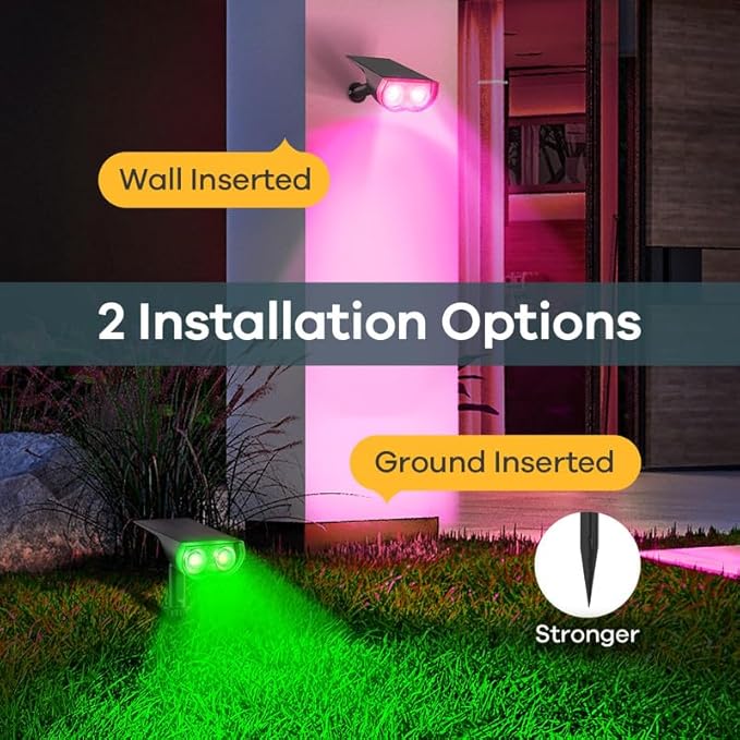 Linkind Solar Lights Outdoor Waterproof IP67, StarRay RGB Solar Spot Lights Outdoor, Color Changing Outdoor Solar Lights for Yard, Garden, Pathway, Decorations (Multicolor, 2 Pack)