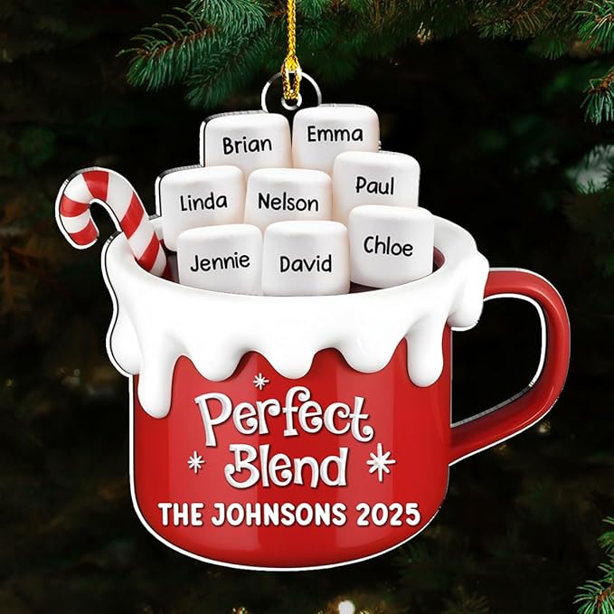 A Blend of Christmas Cheer Personalized Acrylic Ornament โ Custom Name Charms Family Members up to 10 People, Holiday Decoration for Family Members & Friends