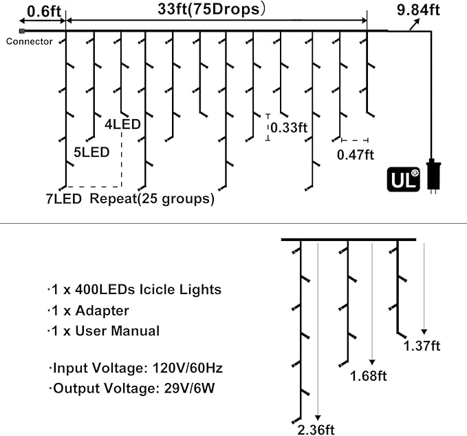 White Christmas Lights Outdoor - 33ft 400 LED Icicle Lights for Outside House, Twinkle Outside Lights Plug in 8 Modes Timer Waterproof for Patio Window Holiday Wedding Party Pathway Indoor Decorations