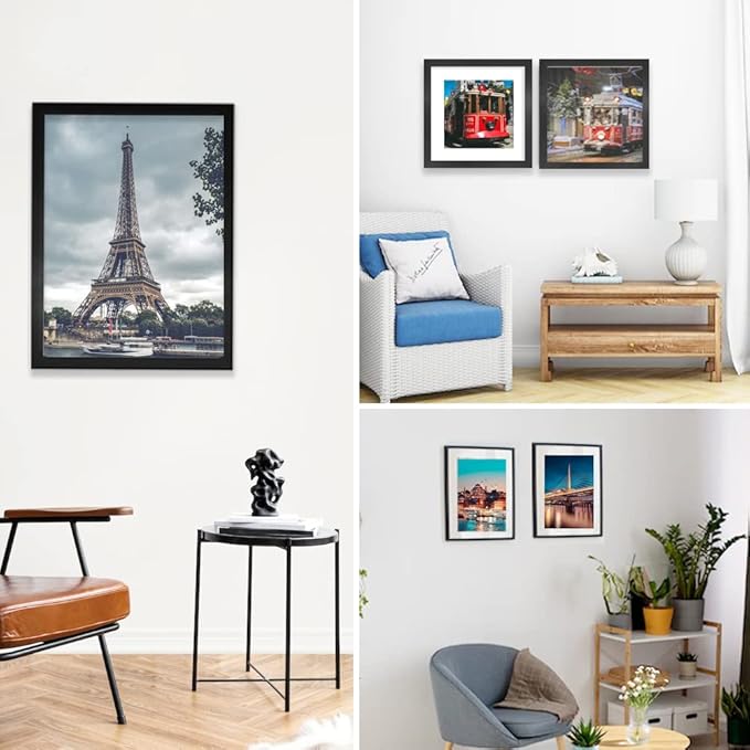 11x14 Picture Frame Set of 6, Display Pictures 8x10 with Mat or 11x14 Without Mat for Wall Mounting,Black