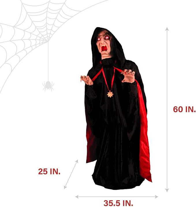 Haunted Hill Farm Motion-Activated Lurching Vampire by Tekky, Lunging Halloween Animatronic for Indoor or Covered Outdoor Creepy Halloween Decorations, Plug-in or Battery Operated Halloween Prop